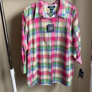 Chaps No Iron Fitted Blouse 3X multicolor